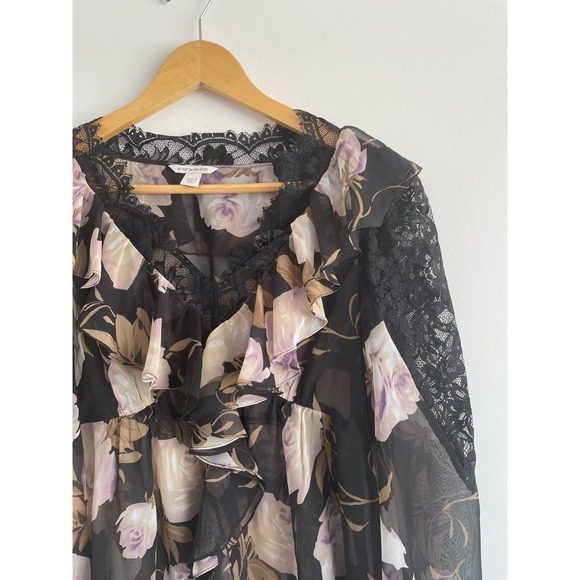 Boston Proper Lace inset Sheer chiffon Blouse | size 6 - Picture 3 of 9